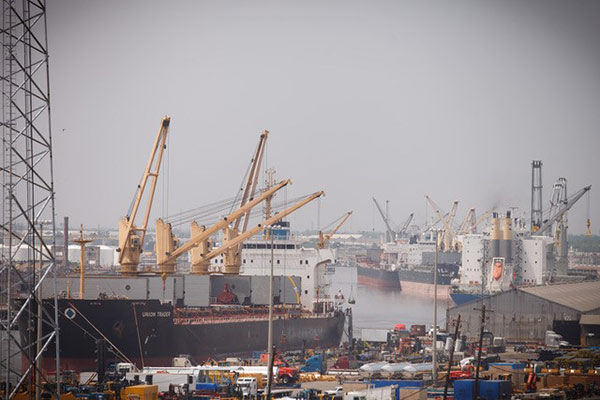 View of a busy shipping port
