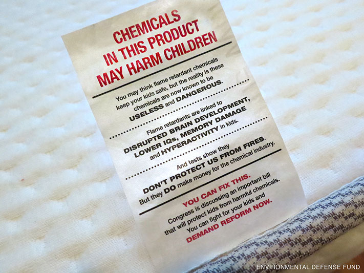 Chemicals in this product may harm children (mattress tag artwork)