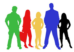 Multi-colored Silhouettes of 5 people
