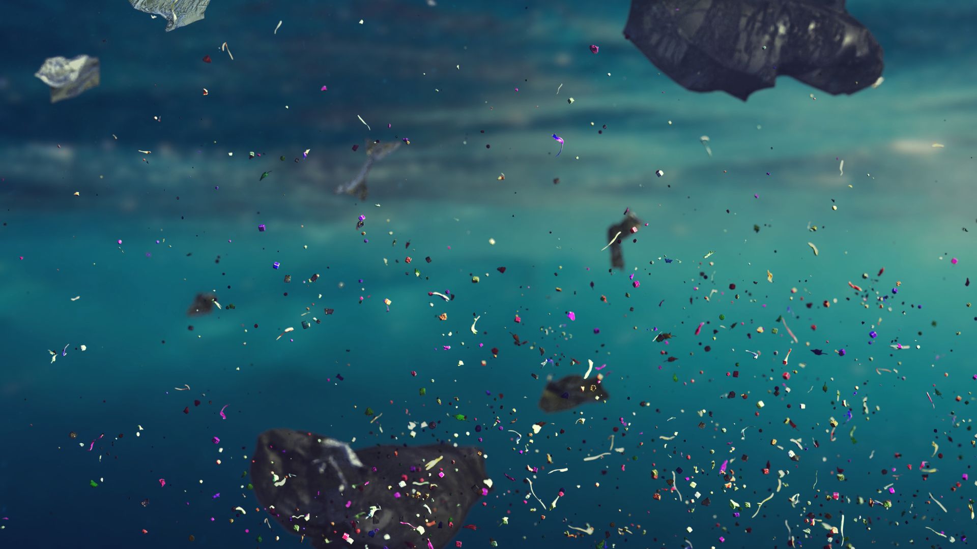 Microplastics float in the ocean