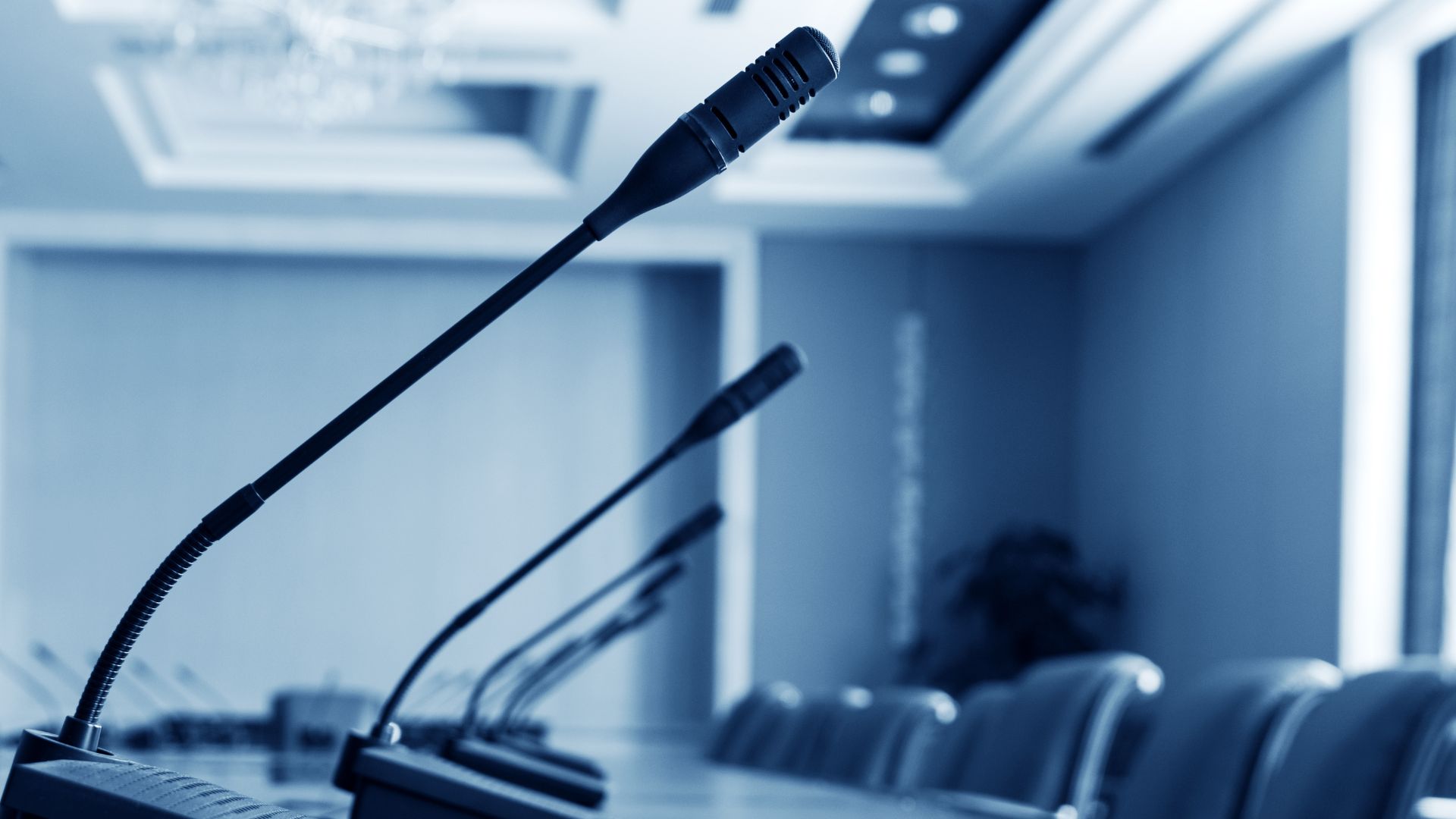 Microphones in a fancy conference room