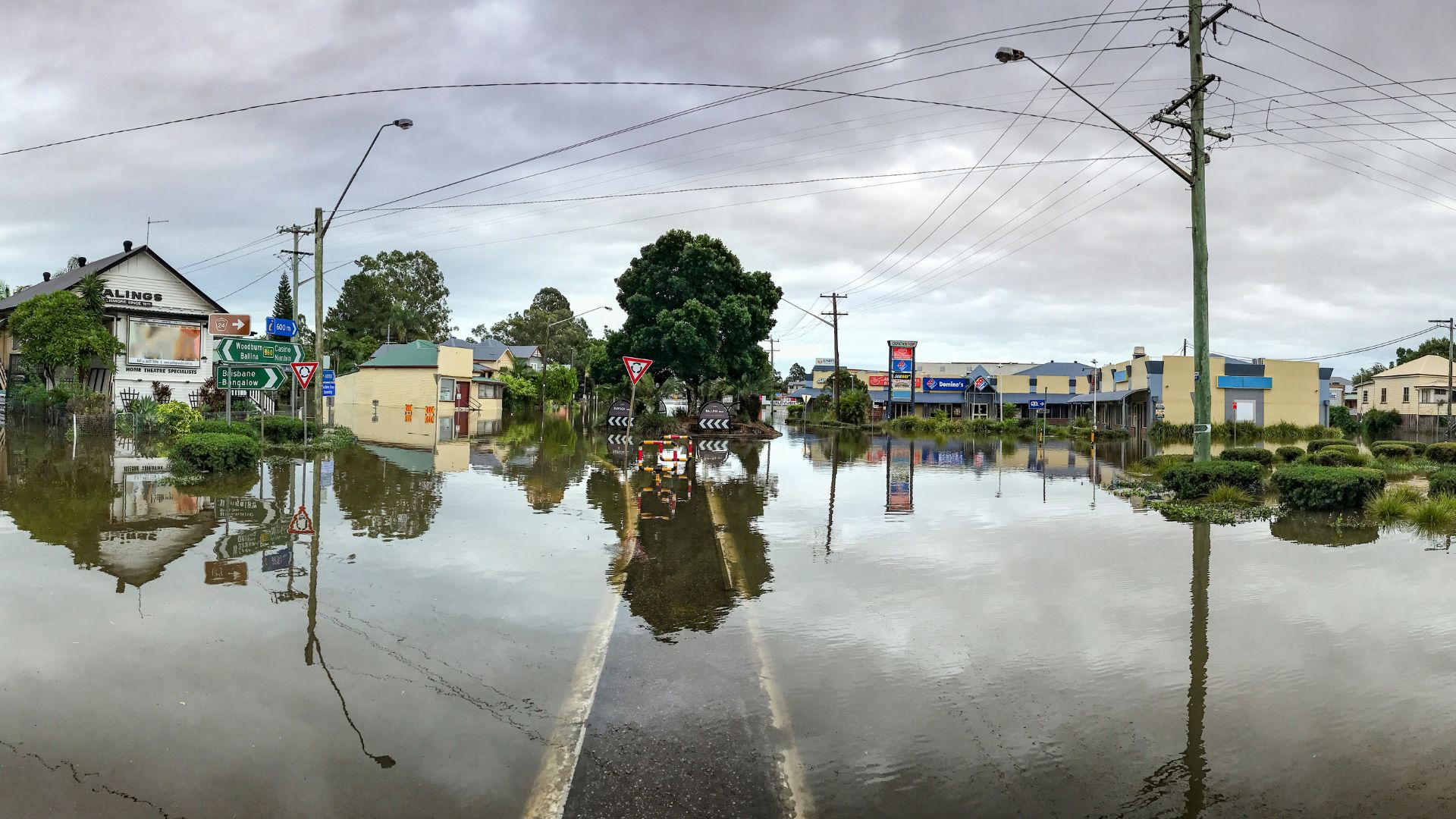 A city street is flooded