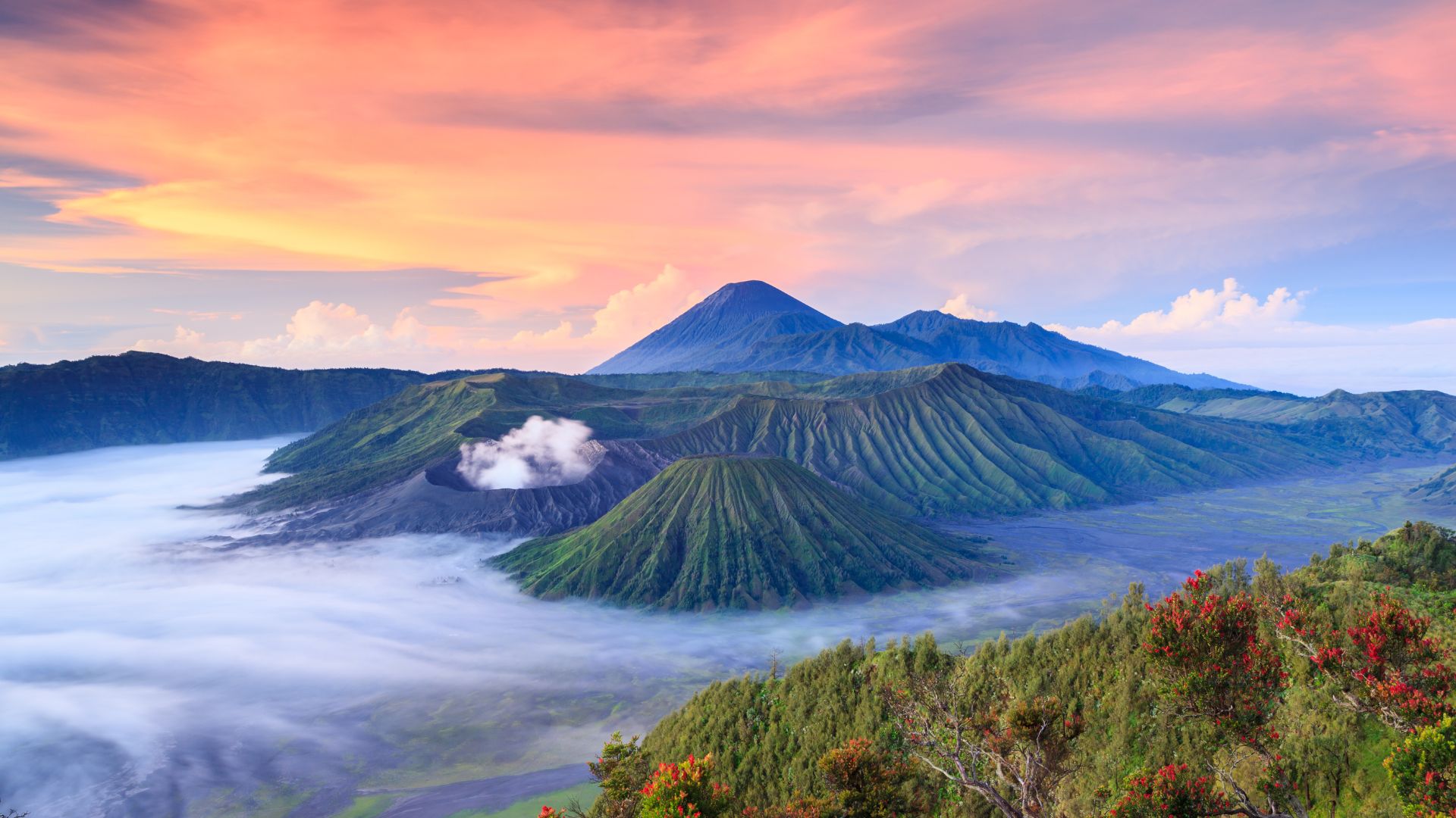 A range of mountains rising above the mist in Indonesia which is so stunningly beautiful, it honestly looks like someone drew it