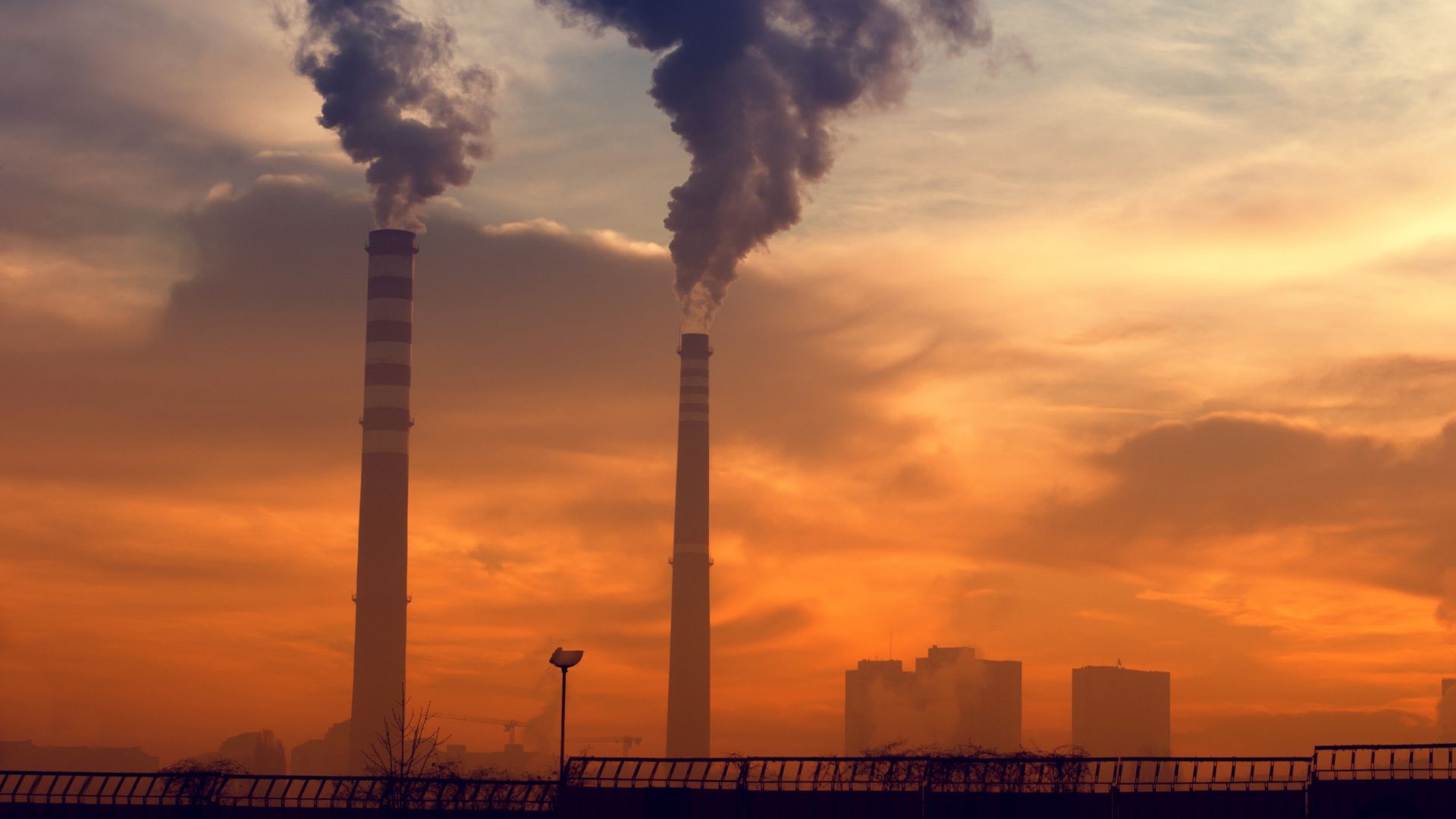 Smokestacks belching out smoggy smoke