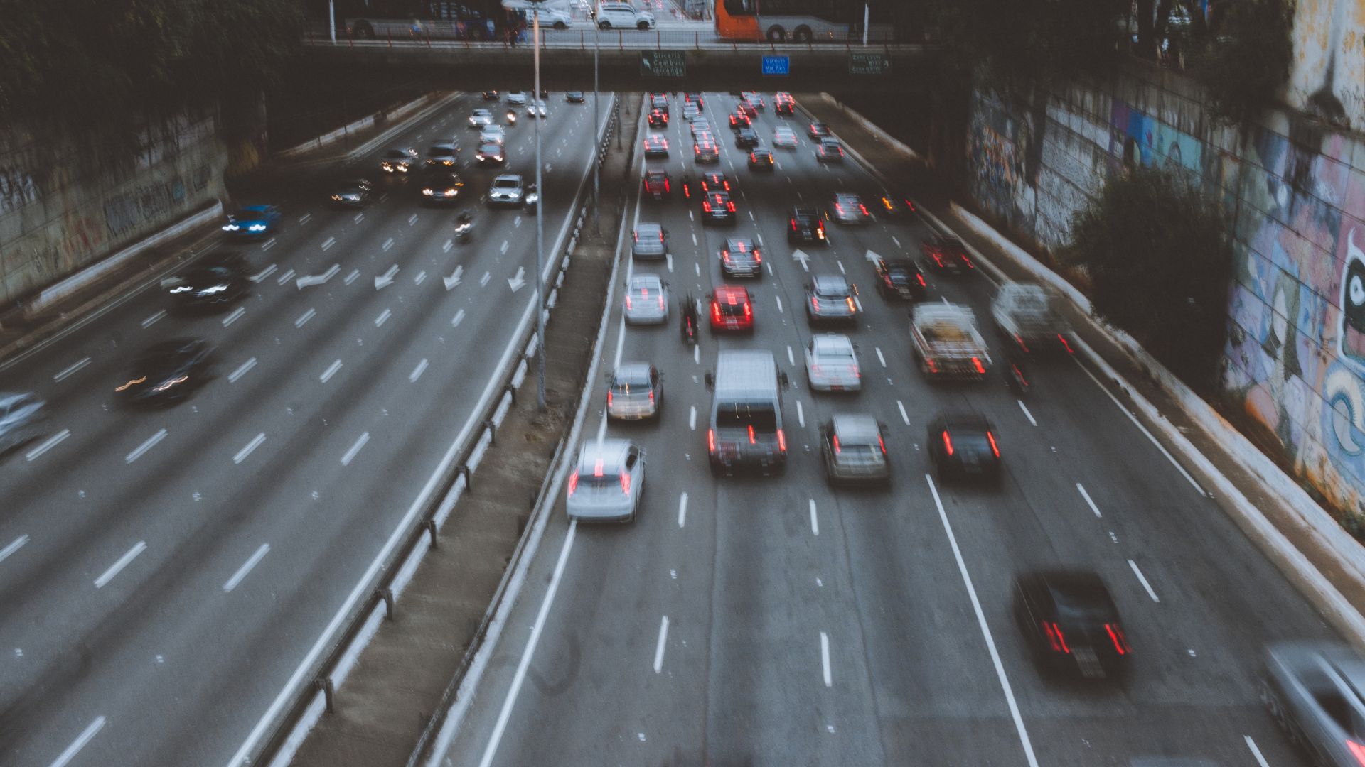 Kind of blurry traffic on a highway