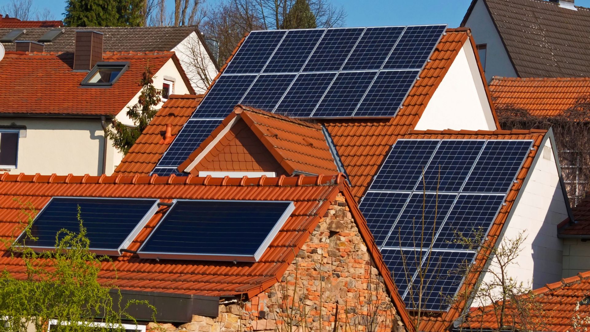 Solar panels on clay tile rooftops