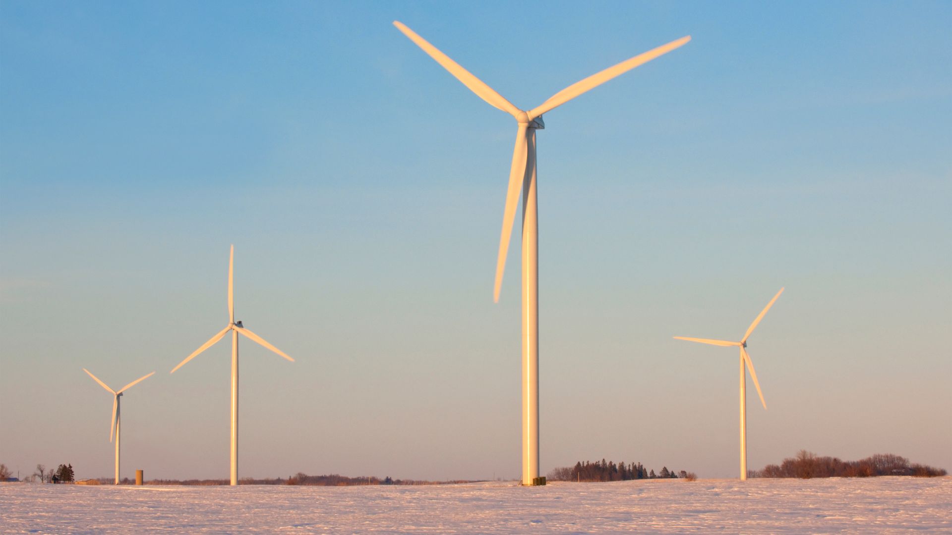 Solar wind mills in a snowy field