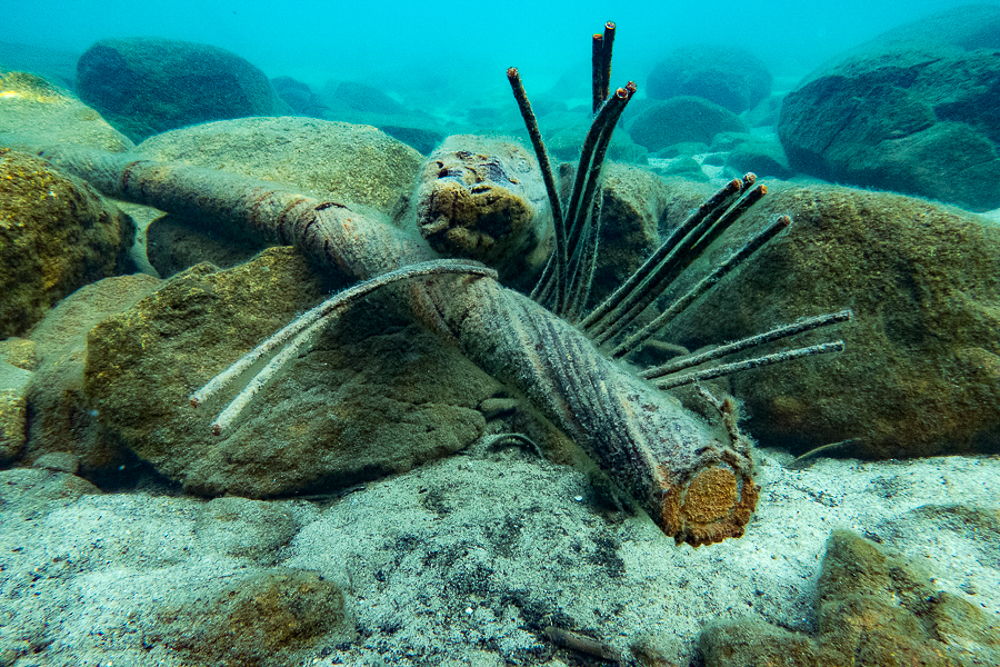 Submarine telecom cable showing lead pipe filled with copper wires