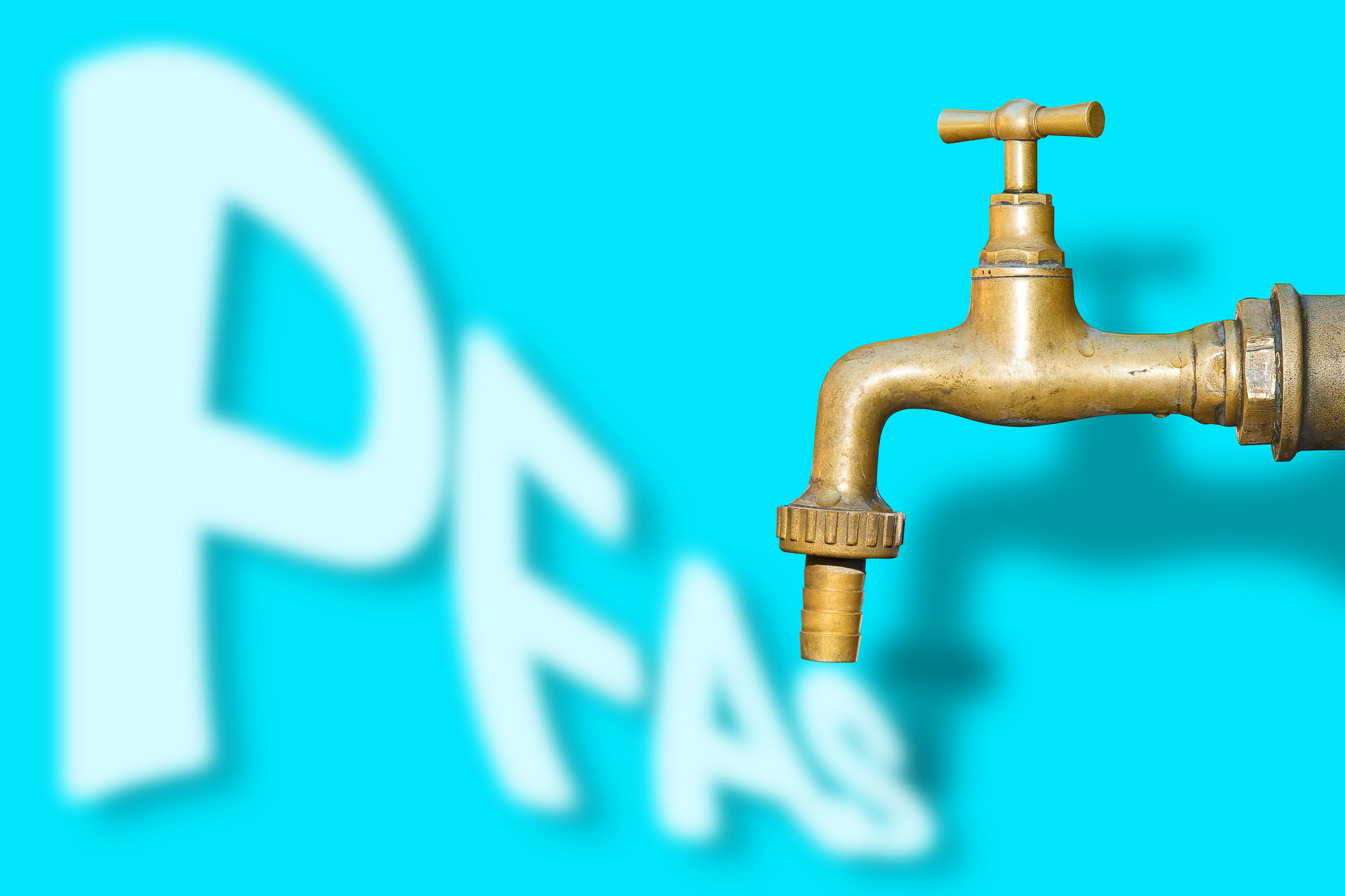Faucet with the word PFAS flowing out of it
