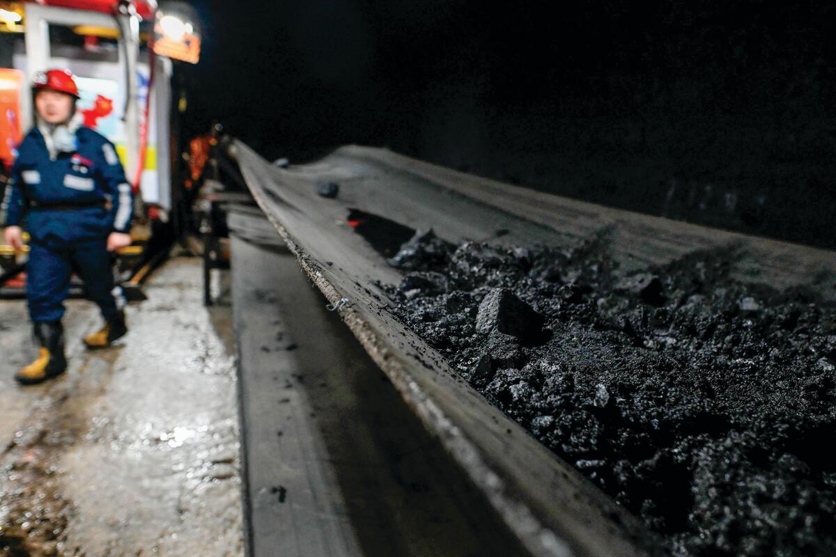 Coal on a conveyor belt.