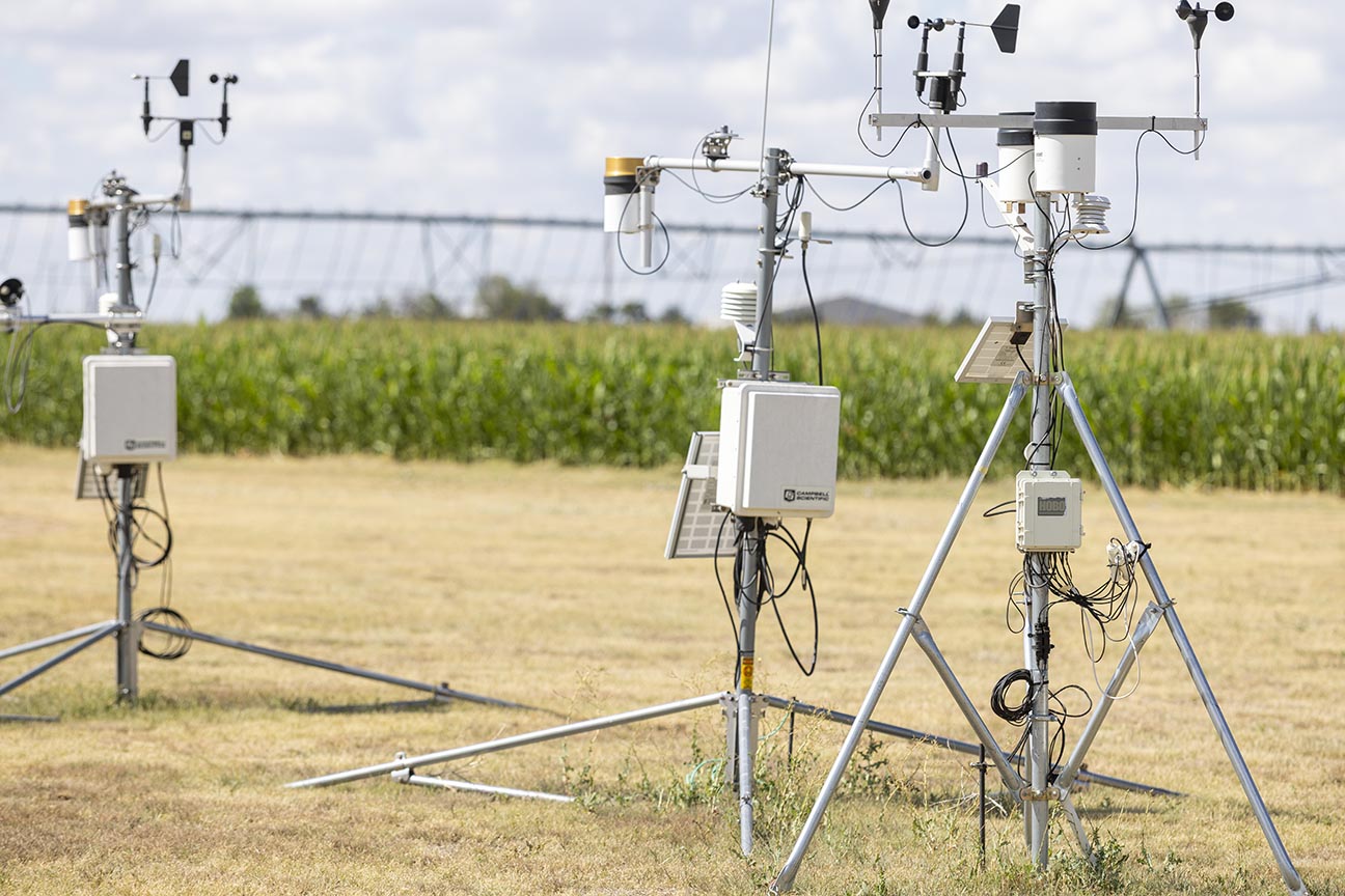 A set of scientific instruments in a field.