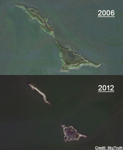 Before and after Barataria Bay island