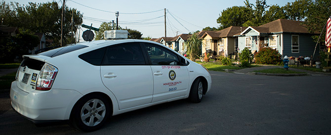 Sensor equipment on car checks for air pollution in Houston