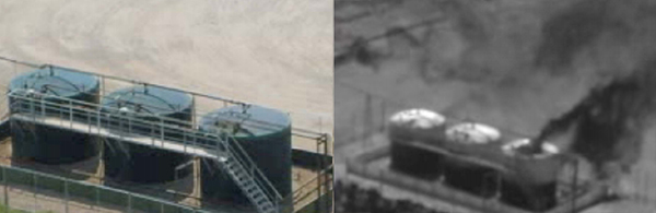 Infrared sensor view of natural gas wellhead Infrared sensor view of natural gas wellhead