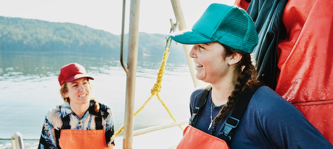 Women fishers on fishing boat