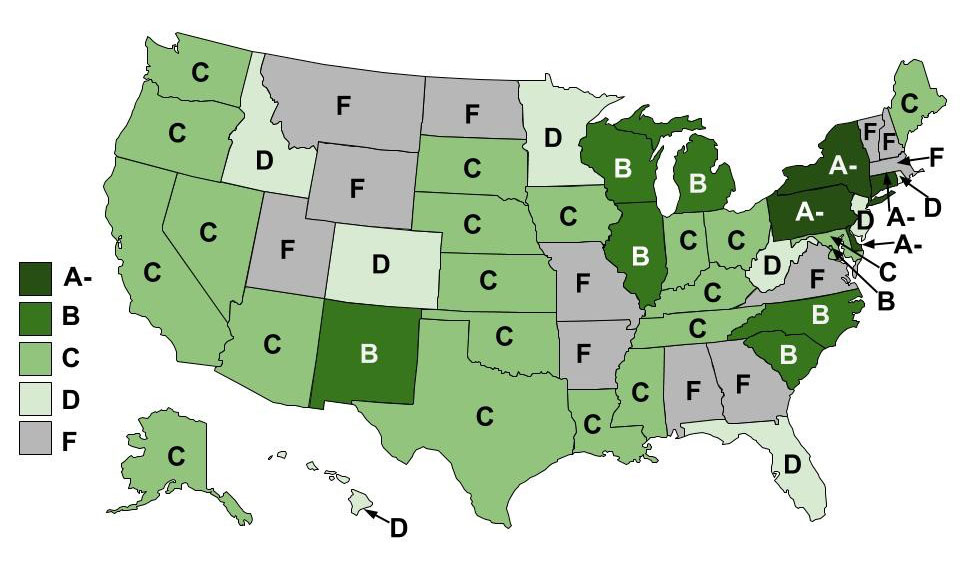 Map of state grades for lead pipes