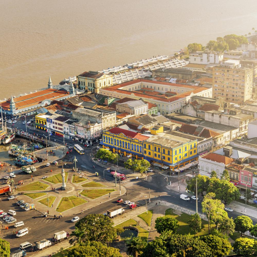 Bird's eye view of the waterfront of Belém, Brazil.