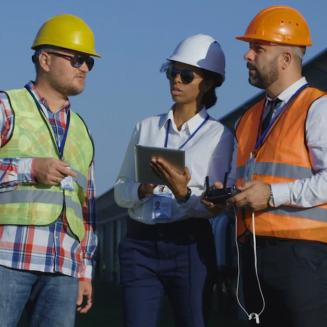 Workers in hard hats