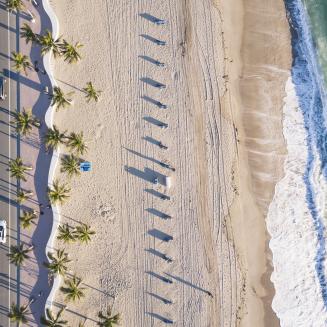 Drone shot of Fort Lauderdale Beach, Florida at sunrise