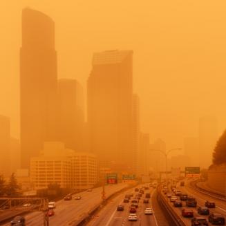 Seattle skyline obscured by wildfire smoke, September 2020