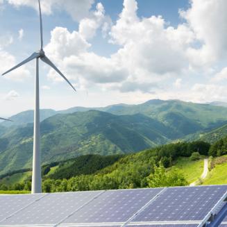 Wind turbines on field