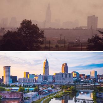 Cleveland skyline before and after EPA