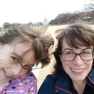 Smiling portrait of Brooke Petry and her daughter Eleanor, aged 12