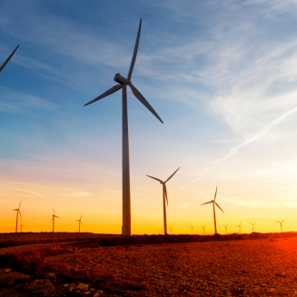 A row of wind turbines