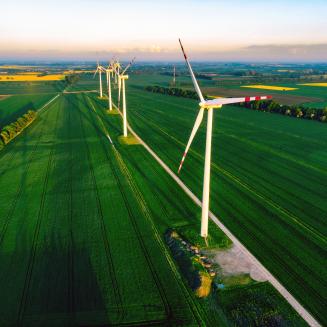 Aerial image of Poland-based wind turbines