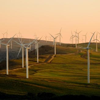 Wind turbines on a hill, Turlock Irrigation District, USA