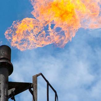 Flare on a methane smoke stack