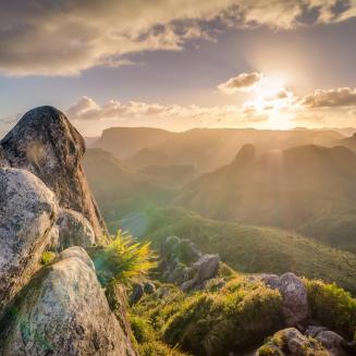 Scenic view on top of mountain overlooking sunset