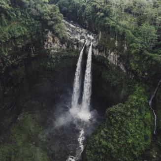 Scenic aerial view of Madakaripura  waterfall in the jungles on Java, Indonesia