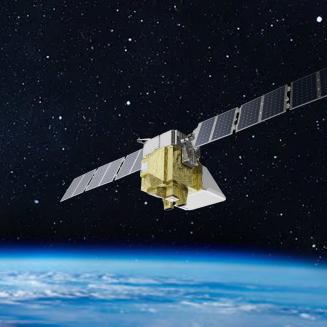 The methane-tracking satellite MethaneSAT above the Earth.