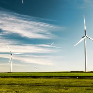 Wind turbines on a grassy plain