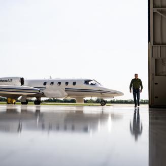 MethaneAIR jet outside a hangar.