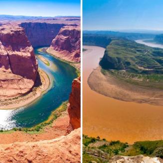 The Colorado River and the Yellow River, viewed from overhead.