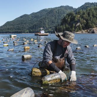 Fisher working in the water