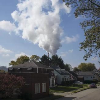 A view of the smoke stack of the 47-year old Cheswick coal-fired power plant