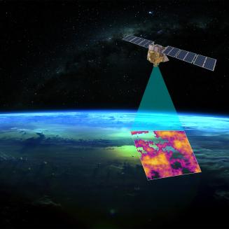 Illustration of MethaneSAT gathering data while in orbit.