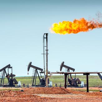 Flaring at a fossil fuel production facility.