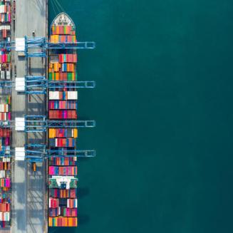 shipping port at dock with containers