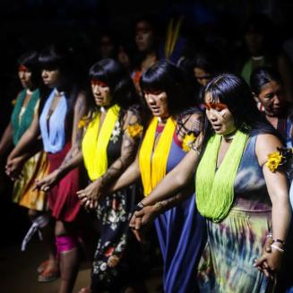 Indigenous women from the Upper Xingu at the first national indigenous women’s march in Brasilia.