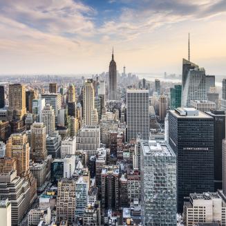 Stunning aerial view of New York City skyline.