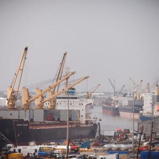View of a busy shipping port