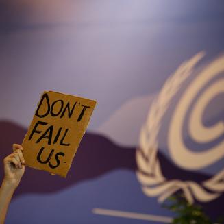 UN Climate Change "Don't fail us" sign