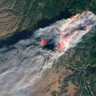 View of massive fire, The Camp Fire, from space