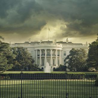 The White House with a stormy sky above it