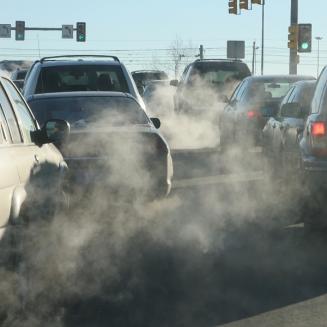 Car exhaust in a line of traffic