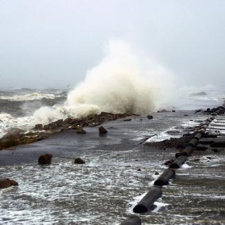 Waves crashing on the shore
